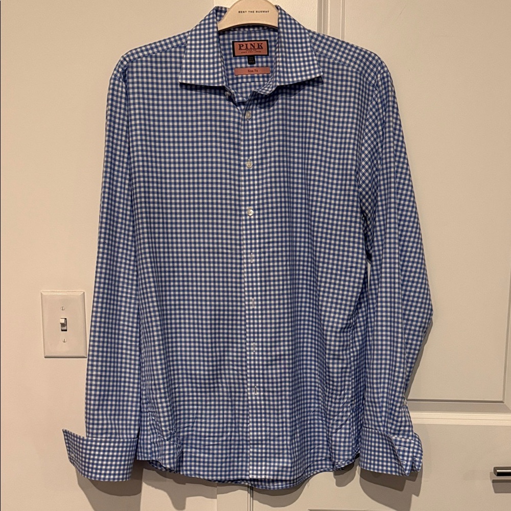 Thomas Pink Blue and White Gingham Men's Dress Shirt
